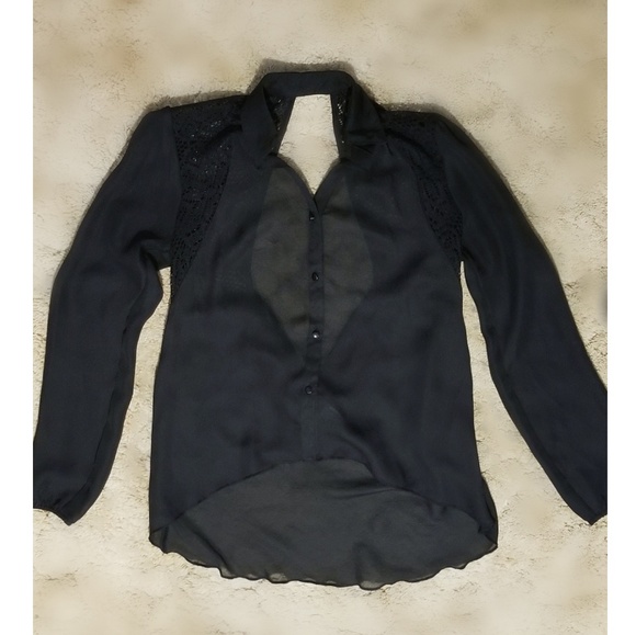 Mesh & Lace Shoulder Button Up with sling back - Picture 3 of 3